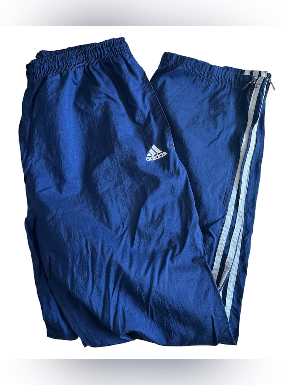Vintage Y2K Adidas 3 Stripe Windbreaker Track Pants Blue Large with Zip Ankles